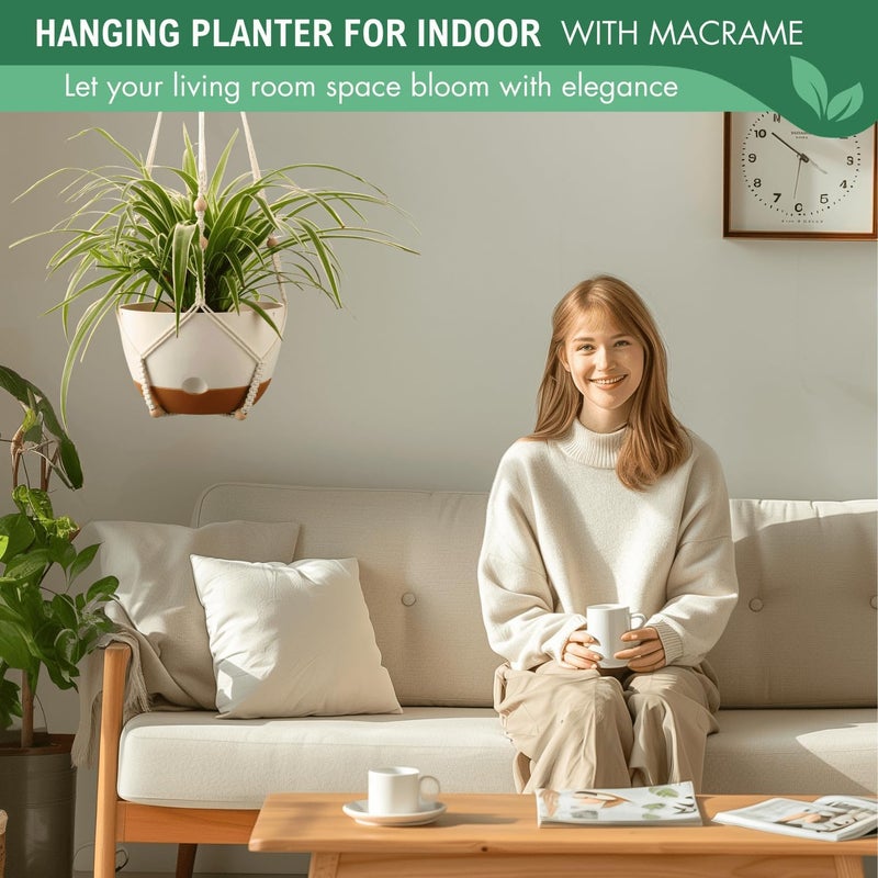 TIMOSUKI 10 Inch Hanging Planters for Indoor Plants,Set of 2 Hanging Pots for Plants with Self-Watering, Outdoor Hanging Plant Pot with Drainage and 2 Kinds of Baskets Hangers for Home Decor and Garden - Image 2